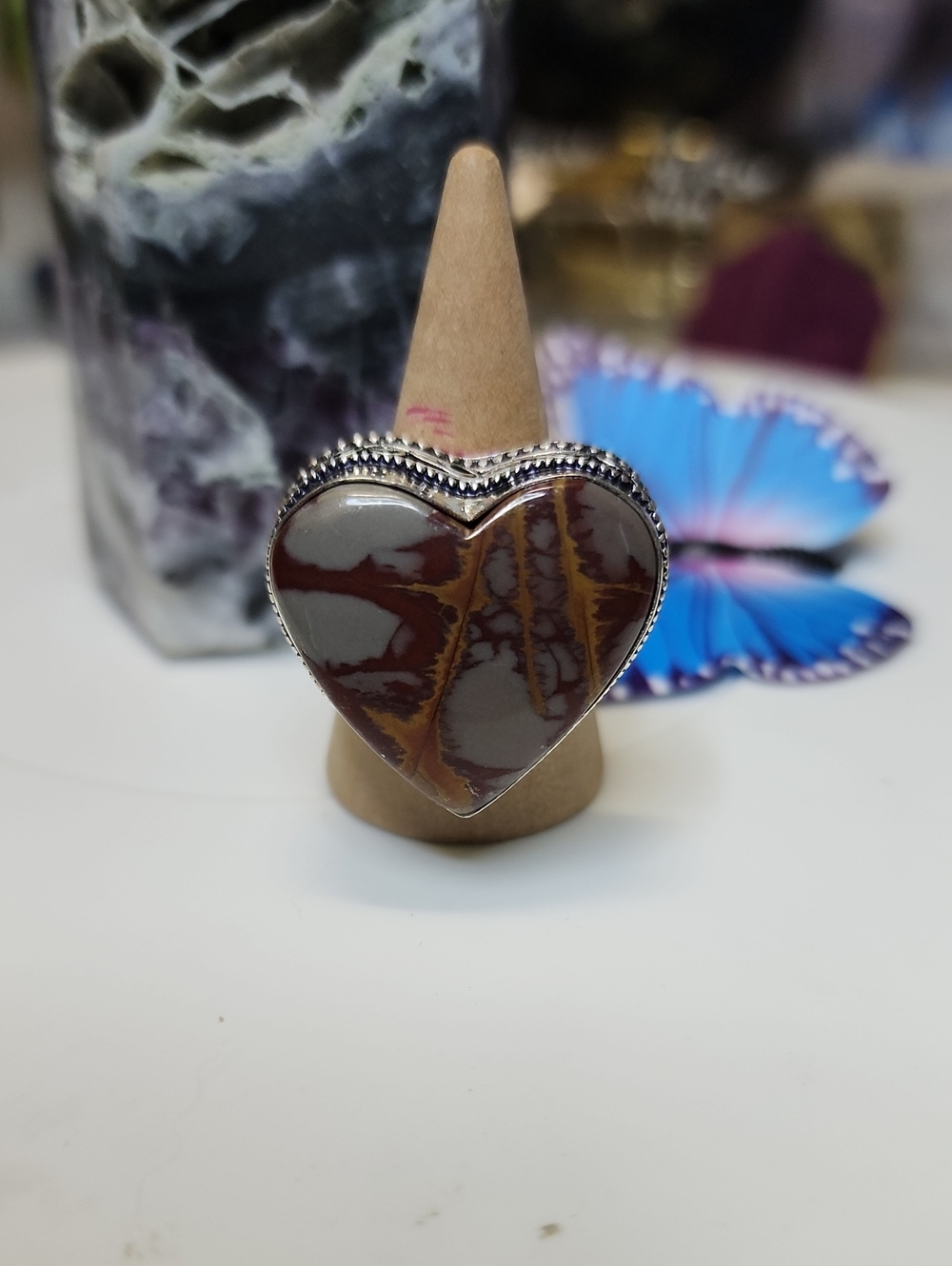 Heart-Shaped Brown Jasper Statement Ring - Women Jewelry